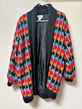 Vintage Career Fashion Geometric Knit Cardigan in Multicolor Size Large